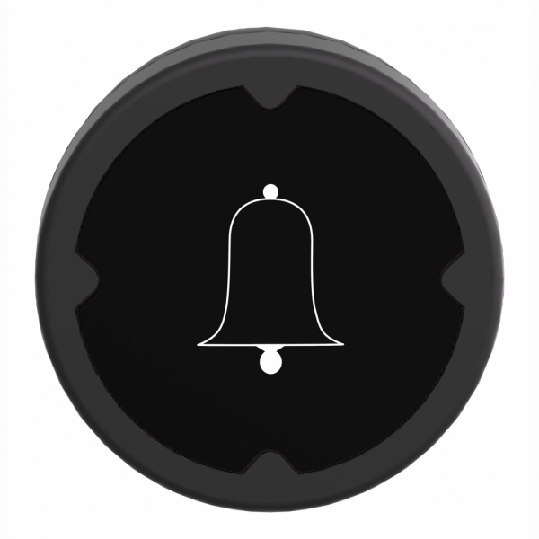 Harmony - tête de bouton poussoir Ø37mm - fixation : Ø22mm noir avec marquage sonnerie symbole pivoté 90° - H18,5mmxL37mmxP37mm (hors tout CAO) - IP66, IP69, IP69K - métal plaque chrome - rappel à ressort - visuel 1