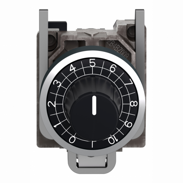 Harmony XB4 - tête + embase potentiomètre - fixatioØ22 - axe Ø6,35mm - IP66 - pour utilisation avec un arbre Ø 6,35 mm - collerette : métal plaqué chrome - visuel 1
