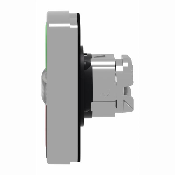 Harmony - tête bouton-poussoir double touche Ø22 vert + rouge E S IP66, IP67, IP69, IP69K - H50mmxL30mmxP30mm - acc. associés : DEL intégrale - 2 boutons affleurants , 1 témoin central - rappel à ressort - visuel 4