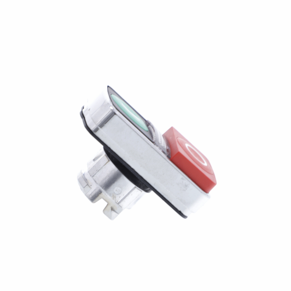 Harmony tête bouton-poussoir double touche Ø22 vert + rouge E S - IP66, IP69, IP69K - H50mmxP30mmxL30mm (hors tout CAO) - diamètre de fixation : 22mm - collerette : métal plaqué chrome - DEL intégrale - visuel 3