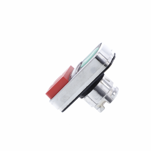 Harmony tête bouton-poussoir double touche Ø22 vert + rouge E S - IP66, IP69, IP69K - H50mmxP30mmxL30mm (hors tout CAO) - diamètre de fixation : 22mm - collerette : métal plaqué chrome - DEL intégrale - visuel 4