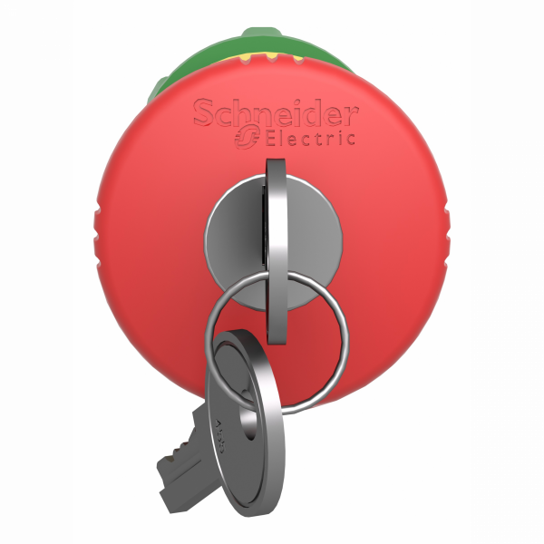 Harmony tête d'arrêt d'urgence Ø 40 - déverrouillage par clé- Ø22 - rouge - H40mm(hors tout CAO)xL40mm(hors tout CAO)xP79mm(hors tout CAO - diamètre fixation : 22mm - profil : rouge coup de poing Ø40mm, non marqué - IP66, IP67, IP69, IP69K - visuel 1