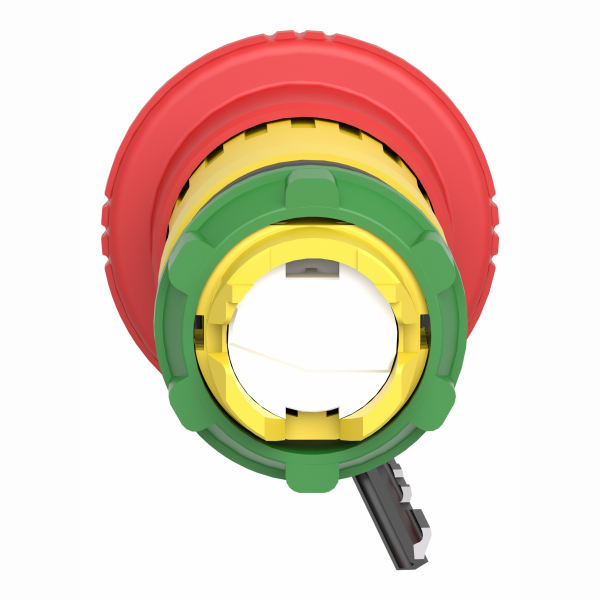 Harmony tête d'arrêt d'urgence Ø 40 - déverrouillage par clé- Ø22 - rouge - H40mm(hors tout CAO)xL40mm(hors tout CAO)xP79mm(hors tout CAO - diamètre fixation : 22mm - profil : rouge coup de poing Ø40mm, non marqué - IP66, IP67, IP69, IP69K - visuel 2