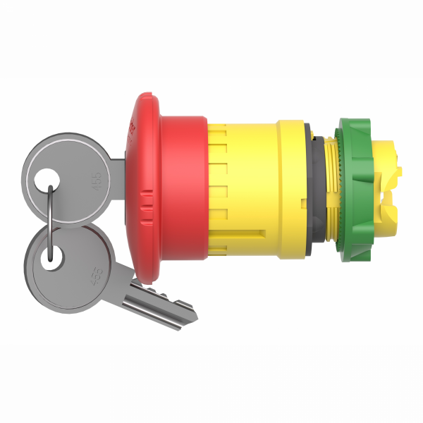 Harmony tête d'arrêt d'urgence Ø 40 - déverrouillage par clé- Ø22 - rouge - H40mm(hors tout CAO)xL40mm(hors tout CAO)xP79mm(hors tout CAO - diamètre fixation : 22mm - profil : rouge coup de poing Ø40mm, non marqué - IP66, IP67, IP69, IP69K - visuel 4