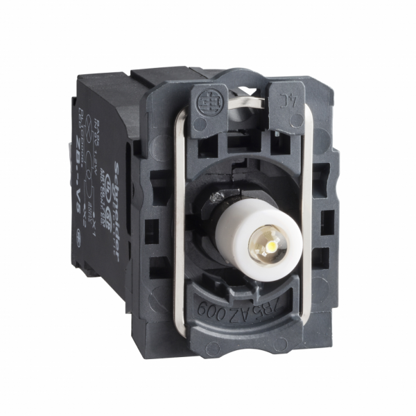 Harmony XB5 - corps voyant tranfo - lampe LED - blanc - 400VAC - plastique - H42mm(hors tout CAO)xL30mm(hors tout CAO)xP55mm(hors tout CAO) - culot de lampe :BA 9s - couleur de la source lumineuse : blanc - visuel 1