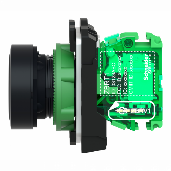 Harmony - émetteur sans pile & sans fil avec tête plastique Ø22 mm - capsule noire - H41,5mmxL30mmxP43mm (hors tout CAO) - profondeur d'encastrement : 42mm - IP66, IP67, IP69, IP69K - bouton-poussoir à rappel avec émetteur - visuel 4