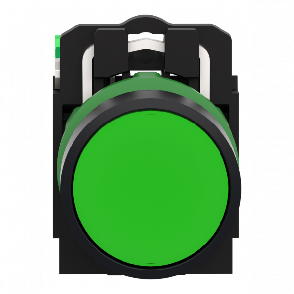 Harmony - émetteur sans pile & sans fil avec tête plastique Ø22 mm - capsule verte - H41,5mmxL30mmxP43mm (hors tout CAO) - profondeur d'encastrement : 42mm - IP66, IP67, IP69, IP69K - bouton-poussoir à rappel avec émetteur - visuel 1