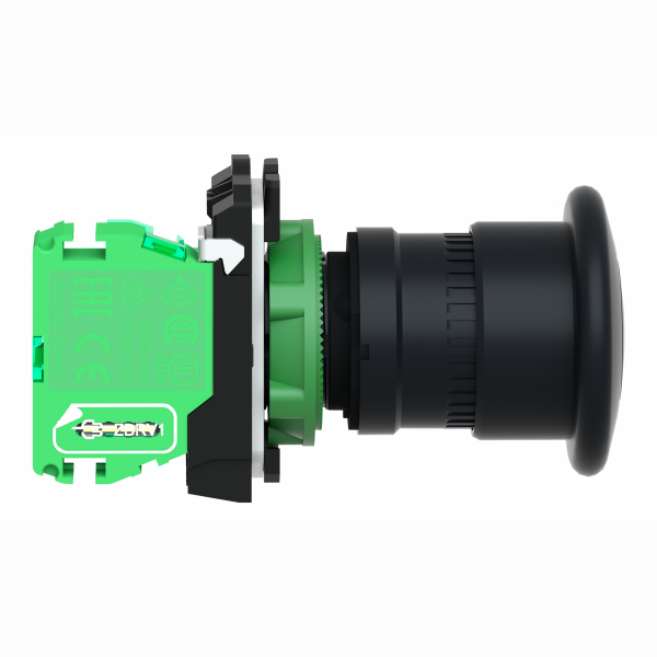 Harmony - émetteur sans pile & sans fil tête plastique Ø22 coup de poing Ø40 noir - H42,75mmxL27,8mmxP28,8mm (hors tout CAO) - profondeur d'encastrement : 43mm - IP66, IP67, IP69, IP69K - bouton-poussoir à rappel avec émetteur - visuel 3
