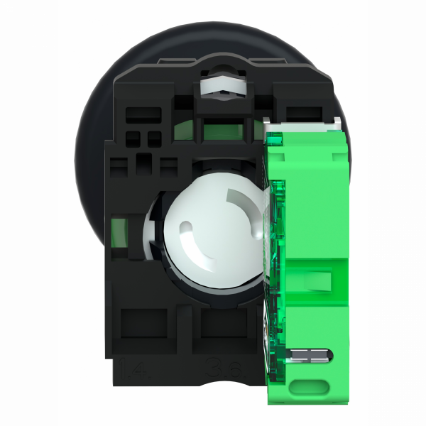 Harmony - émetteur sans pile & sans fil tête plastique Ø22 coup de poing Ø40 noir - H42,75mmxL27,8mmxP28,8mm (hors tout CAO) - profondeur d'encastrement : 43mm - IP66, IP67, IP69, IP69K - bouton-poussoir à rappel avec émetteur - visuel 2