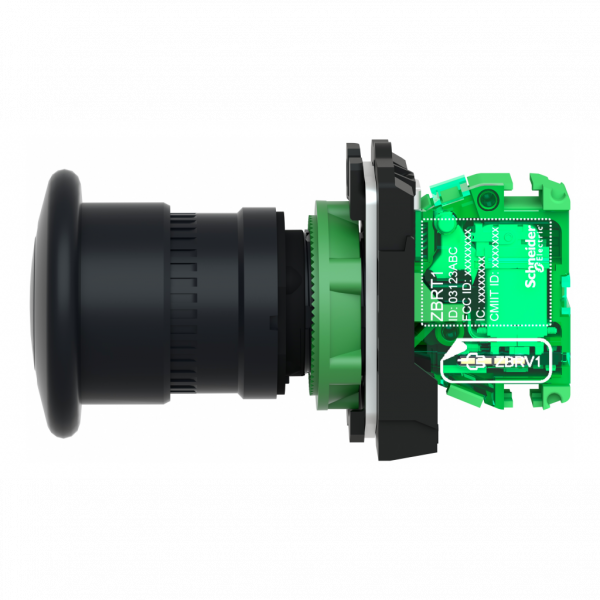 Harmony - émetteur sans pile & sans fil tête plastique Ø22 coup de poing Ø40 noir - H42,75mmxL27,8mmxP28,8mm (hors tout CAO) - profondeur d'encastrement : 43mm - IP66, IP67, IP69, IP69K - bouton-poussoir à rappel avec émetteur - visuel 4