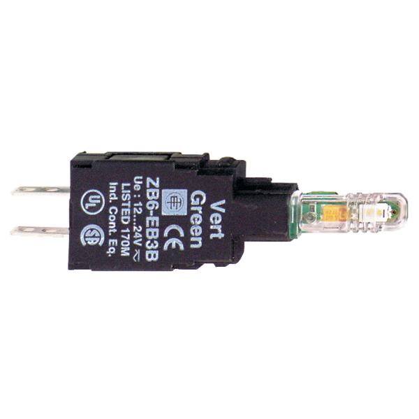 Harmony ZB6 - corps pour voyant - DEL intégrée - 230..240V - vert - H14mmxP58mm (hors tout CAO) - raccordement : connecteurs Faston, taille de connexion: 2,8 x 0,5 mm - culot de lampe : tout LED - visuel 2