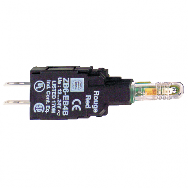 Harmony ZB6 - corps pour voyant - DEL intégrée - 230..240V - vert - H14mmxP58mm (hors tout CAO) - raccordement : connecteurs Faston, taille de connexion: 2,8 x 0,5 mm - culot de lampe : tout LED - visuel 3