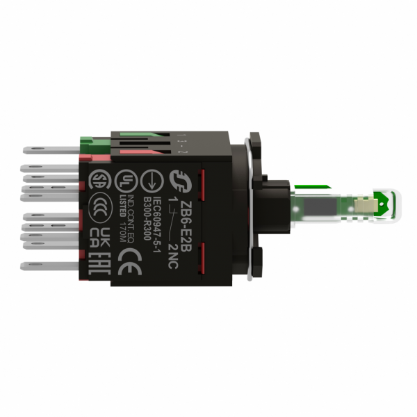 Harmony ZB6 - corps pour bouton lumineux - Ø16mm - DEL intégrée - jaune - 1F - H24mmxL18mmxP51mm (hors tout CAO) - raccordement : connecteurs Faston, taille de connexion: 2,8 x 0,5 mm - contacts à action dépendante - visuel 3