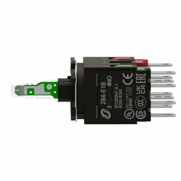 Harmony ZB6 - corps pour bouton lumineux - Ø16mm - DEL intégrée - jaune - 1F - H24mmxL18mmxP51mm (hors tout CAO) - raccordement : connecteurs Faston, taille de connexion: 2,8 x 0,5 mm - contacts à action dépendante - visuel 4