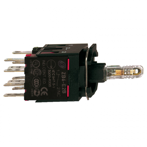 Harmony ZB6 - corps pour bouton lumineux - Ø16mm - DEL intégrée - verte - 1F - H24mmxL18mmxP51mm (hors tout CAO) - raccordement : connecteurs Faston, taille de connexion: 2,8 x 0,5 mm - contacts à action dépendante - visuel 1