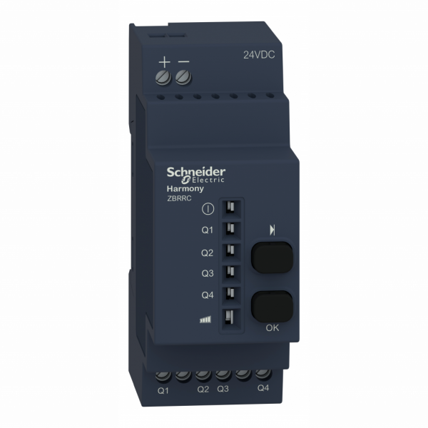 Harmony - récepteur programmable 4 sorties PNP 200mA/24V 2 boutons 6 LEDs 24Vcc - H108mmxL36mmxP75mm - IP20 - pour interfaçage API - temps de reset : 2 ms temporisation - visuel 1
