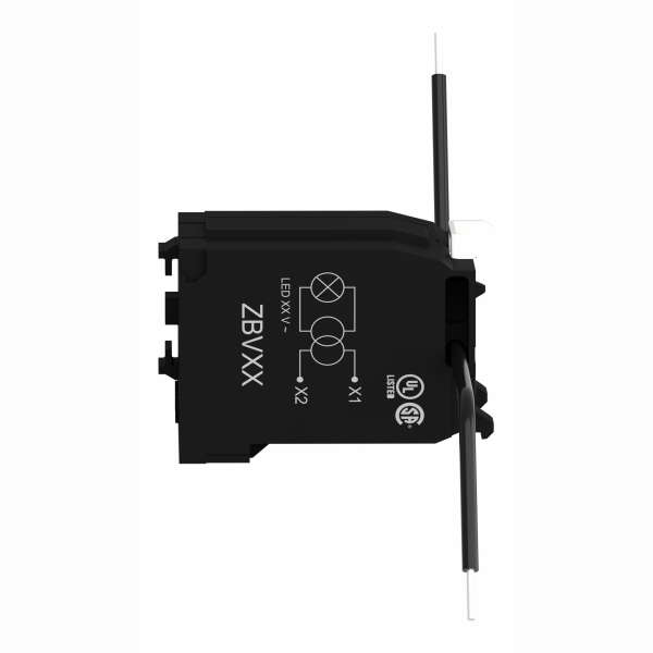 Harmony - bloc transfo pour bloc lumineux XB4-XB5 - 400V 50Hz - 24VAC - H33,6mmxL30mmxP46,6mm (hors tout CAO) - IP20 - raccordement : borniers à vis-étrier, <= 2 x 1,5mm² avec embout, 1 x 0,22 mm² sans embout - visuel 3