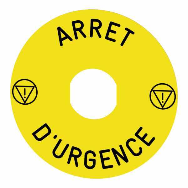 Harmony étiquette circulaire Ø90mm jaune - logo EN13850 - arrêt d'urgence - taille de l'étiquette : Ø90mm - visuel 1